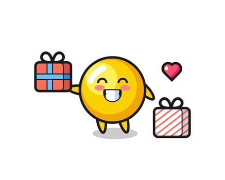 egg yolk mascot cartoon giving the gift vector