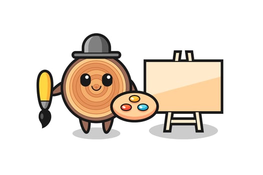 Illustration of wood grain mascot as a painter vector