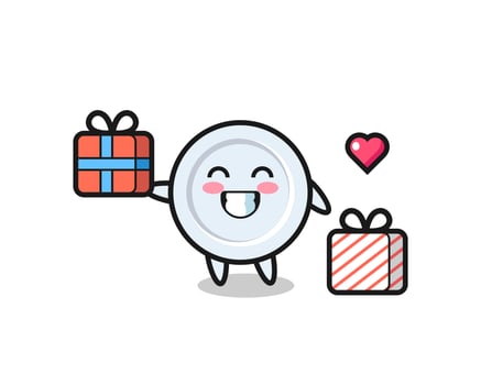 plate mascot cartoon giving the gift vector