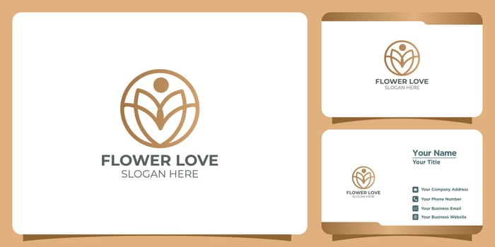 elegant love combination flower logo set vector