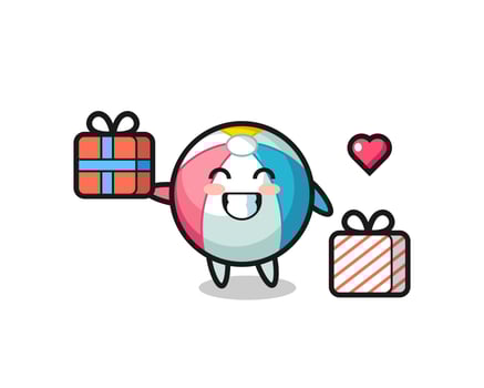 beach ball mascot cartoon giving the gift vector
