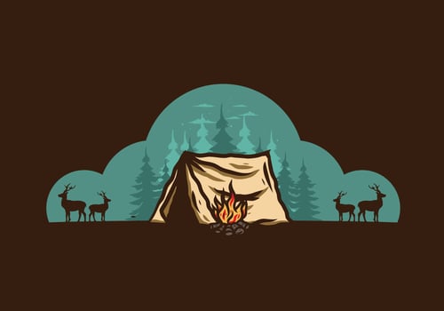 Forest camping with bonfire illustration badge vector