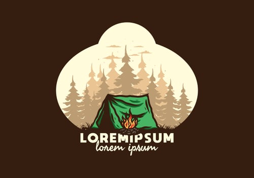 Forest camping with bonfire illustration badge vector