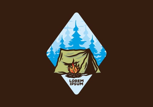 Forest camping with bonfire illustration badge vector