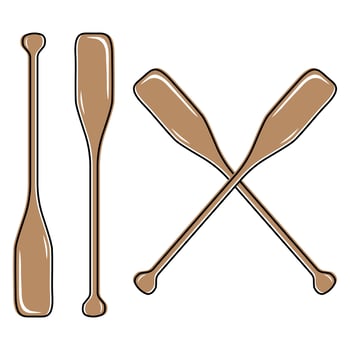 Wooden boat oars, color isolated vector illustration on white background