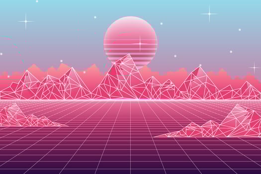 Retro Sci-Fi futuristic background 1980s and 1990s style 3d illustration. Digital landscape in a cyber world. For use as design cover. vector