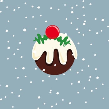 Christmas pudding vector  A traditional holiday season dessert with a creamy top.  With snow background