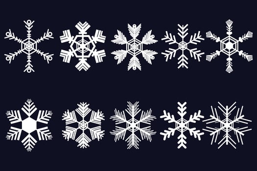 White snowflake vector isolated on black background, illustration for christmas card decoration, winter concept