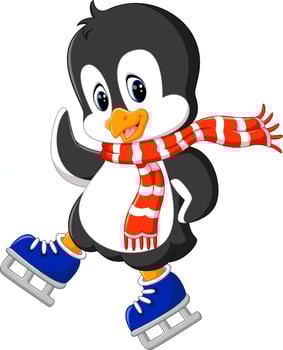 Cute penguin ice skating vector