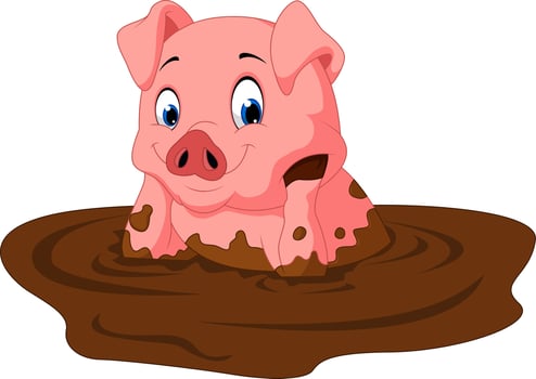 Cartoon funny pig sitting vector