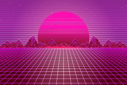 Retro Sci-Fi futuristic background 1980s and 1990s style 3d illustration. Digital landscape in a cyber world. For use as design cover vector