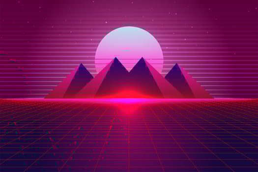 Retro Sci-Fi futuristic background 1980s and 1990s style 3d illustration. Digital landscape in a cyber world. For use as design cover vector