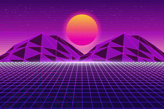 Retro Sci-Fi futuristic background 1980s and 1990s style 3d illustration. Digital landscape in a cyber world. For use as design cover vector