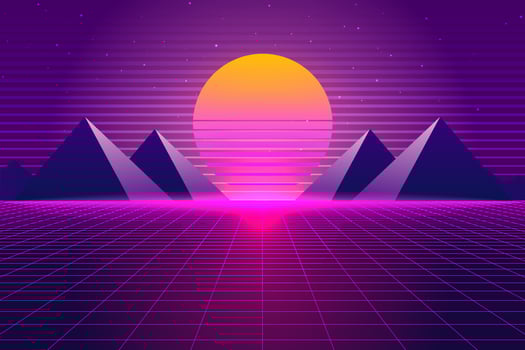 Retro Sci-Fi futuristic background 1980s and 1990s style 3d illustration. Digital landscape in a cyber world. For use as design cover vector