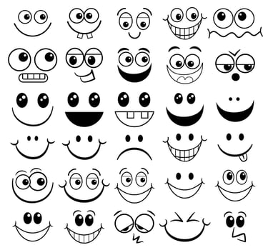 Basic Happy Cartoon Funny Faces vector