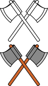 Crossed axe icon with outline and coloured option vector