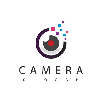 Photography Logo Using Lens And Pixel Icon vector