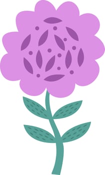 Illustration of a purple flower on a white background. Vector flower in cartoon style.Vector illustration for greetings, weddings, flower design.