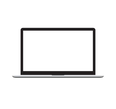 Realistic Minimal Silver Laptop Illustration Blank Screen Modern Digital Notebook Mockup Office Business Presentation Equipment Web Social Media Showcase Flat Icon Template vector
