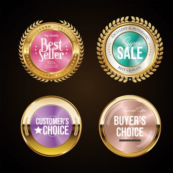 Collection of golden badges and labels with conical gradient retro style vector