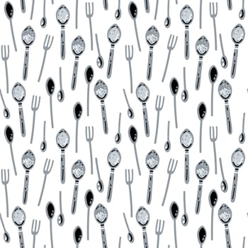 Cutlery. Cooking equipment. Forks and spoons seamless pattern vector