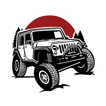 American Adventure Overland SUV Illustration Outdoor Vector Isolated