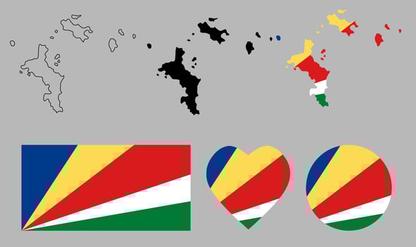 Republic of Seychelles map flag icon set vector
