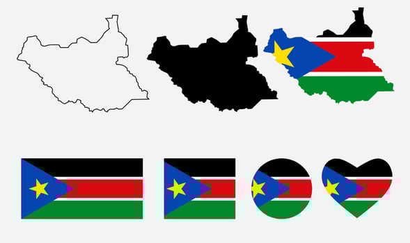Republic of South Sudan map flag icon set vector