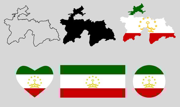 Republic of Tajikistan map flag icon set vector