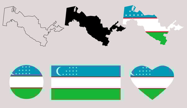 Republic of Uzbekistan map flag icon set vector