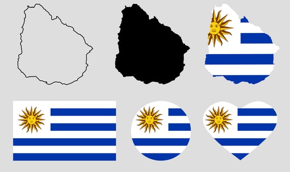 uruguay map flag icon set vector