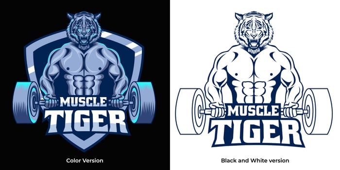 muscle tiger fitness mascot logo design vector