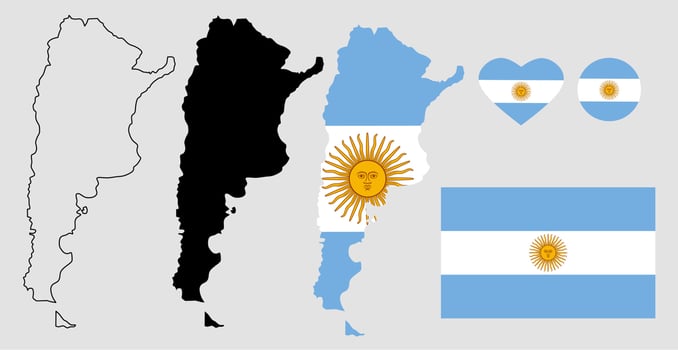 argentina map flag icon set vector