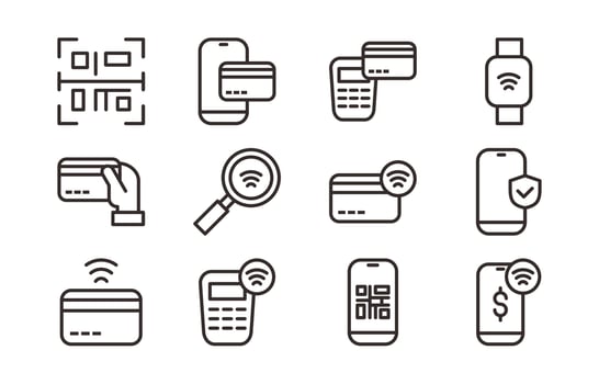 Cashless Payment Outline Icon Collection vector