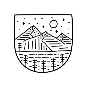 The Mountains wildlife nature in mono line art, for t-shirt, sticker, badge, etc vector