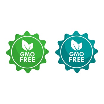 GMO free logo. Vector green GMO logo sign for healthy food package design.