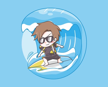 Cute boy in summer time cartoon illustration vector