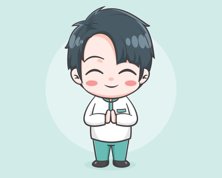cute muslim boy cartoon character vector