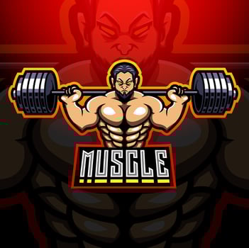 Muscle man esport mascot logo design vector