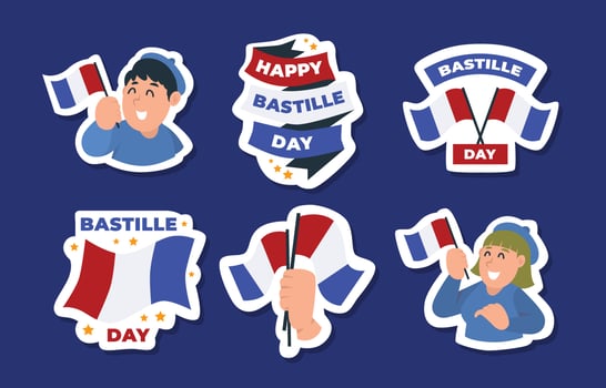 Bastille Day Sticker Set Design vector