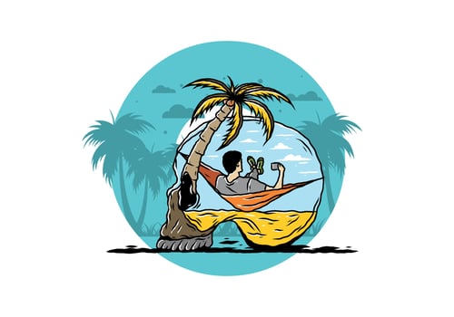Man on hammock in skull shape illustration vector