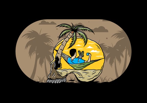 Man on hammock in skull shape illustration vector