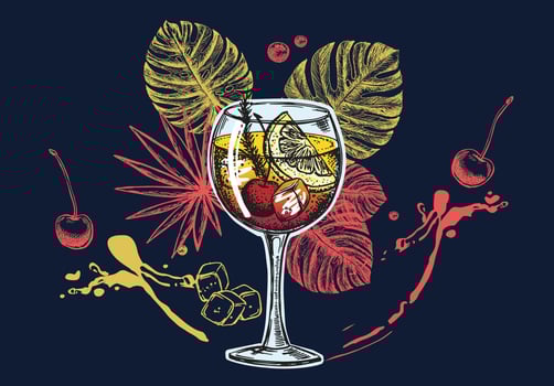 Cocktail menu design template. Alcoholic cocktails hand drawn. vector