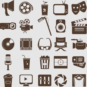 Editable Monochrome Cinematic Vector Illustration Icons Set