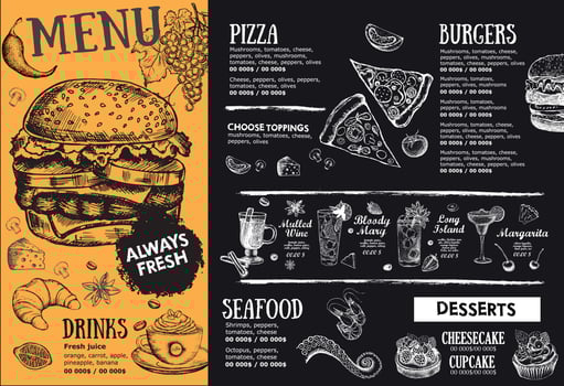 Restaurant cafe menu, template design. Food flyer. vector
