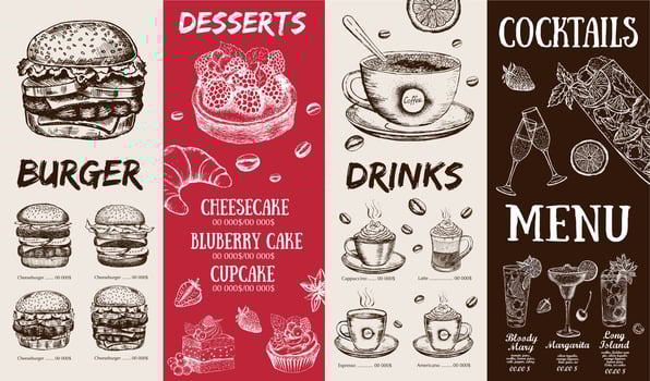 Restaurant cafe menu, template design. Food flyer. vector