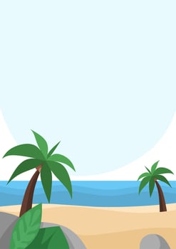 landscape illustration peaceful beach background with blue sea and clear sky, coconut trees, and lighthouse suitable for summer design, vacation, decoration, and more vector