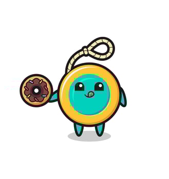 illustration of an yoyo character eating a doughnut vector