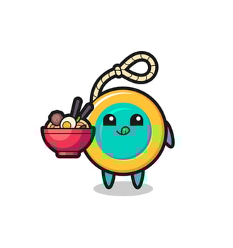 cute yoyo character eating noodles vector