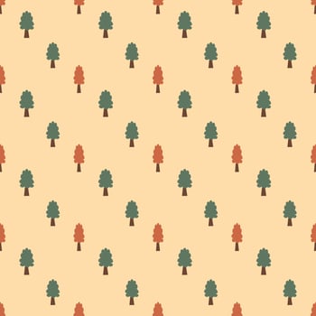 Seamless pattern of green and orange trees on yellow background. vector